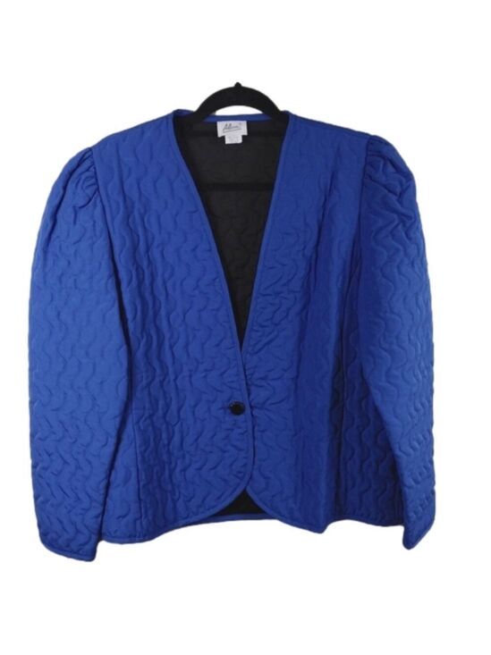 Alicia Jackets & Blazers - Alicia Vintage Blue Quit Long Sleeve Collarless Button Front Lightweight Jacket